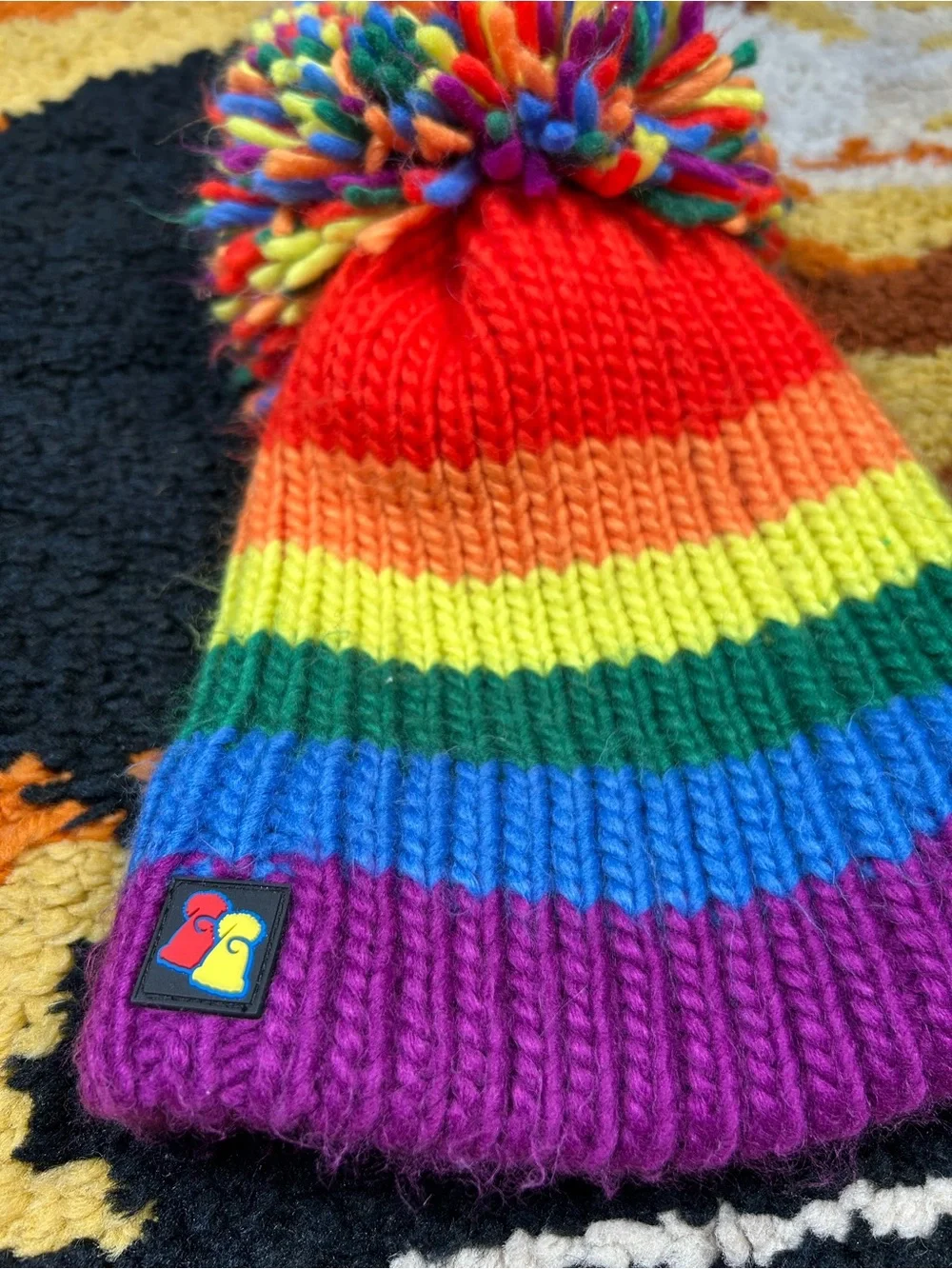 BIG BOBBLE HATS, stripy rainbow beanie!!